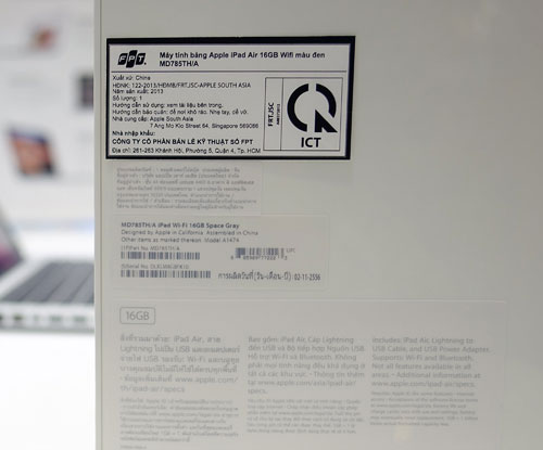 Các máy chính hãng tại Việt Nam được nhập về từ Thái Lan nên có mã TH/A Mở hộp iPad Air chính hãng tại Việt Nam