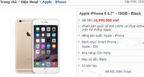 iPhone 6 xách tay 16 GB giảm giá hơn 1 triệu đồng