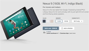 Nexus 9 đã sẵn hàng trên Google Play Store kể từ 03/11