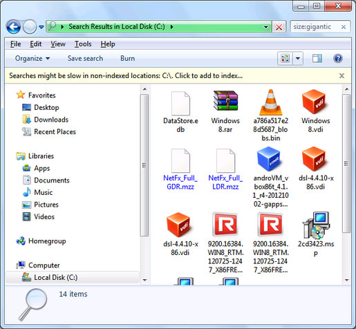 Tìm kiếm tệp tin dung lượng lớn Những thủ thuật hữu ích cho người dùng Windows (Phần 2)
