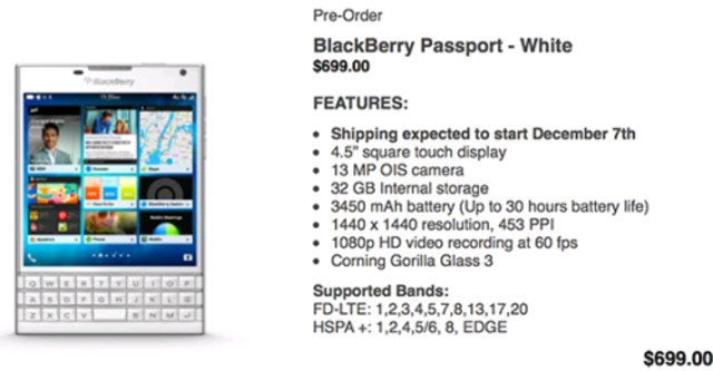 BlackBerry Passport phiên bản màu trắng BlackBerry nhận đặt hàng Passport phiên bản màu trắng