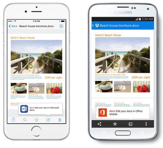 Dropbox cho iOS và Android cập nhật tích hợp thêm Microsoft Office