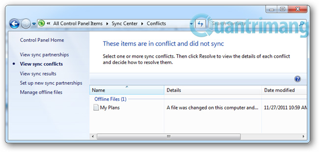 Thiết lập Offline Files: Giải quyết các xung đột