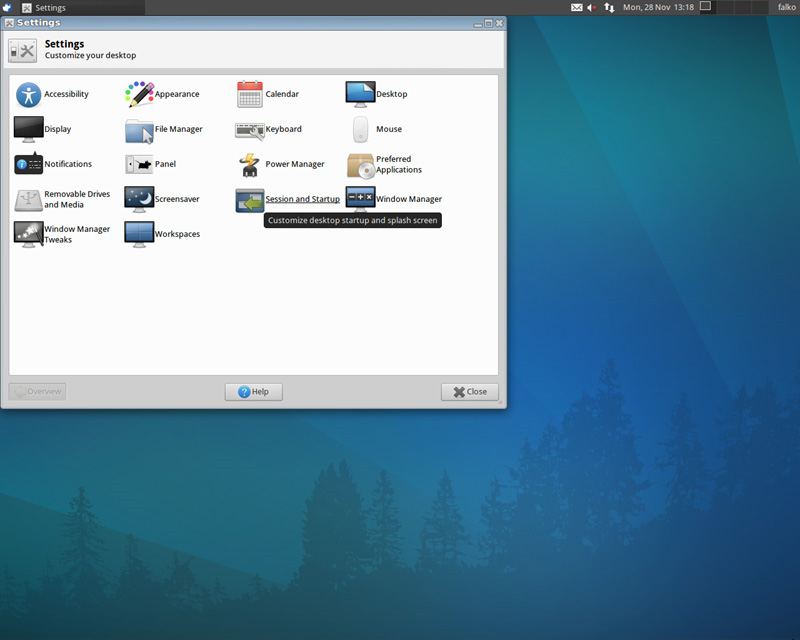 chọn Session and Startup