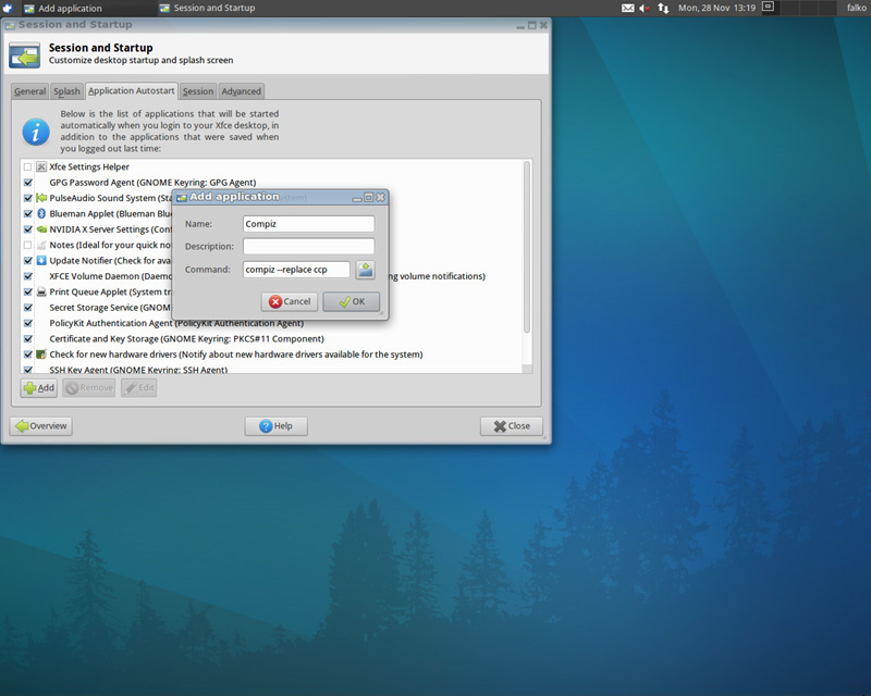 gõ lệnh compiz --replace ccp