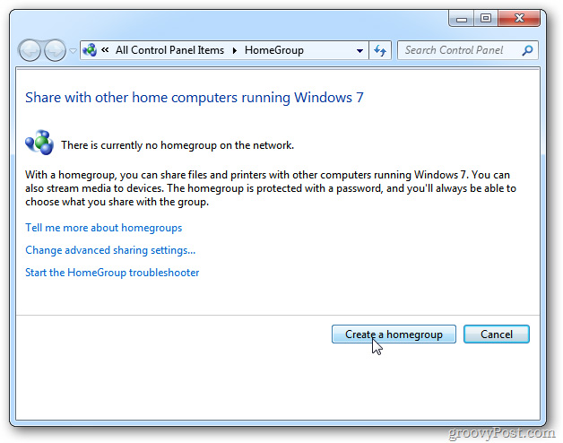 chọn Create a Homegroup