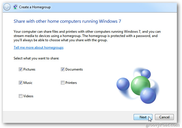 chọn dữ liệu cần chia sẻ