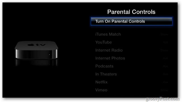 chọn Turn on Parental Controls