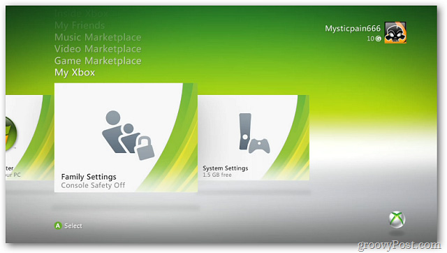 chọn My Xbox > Family Settings