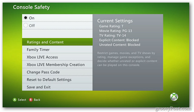 thiết lập Ratings and Content