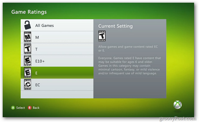 thiết lập Game Rating