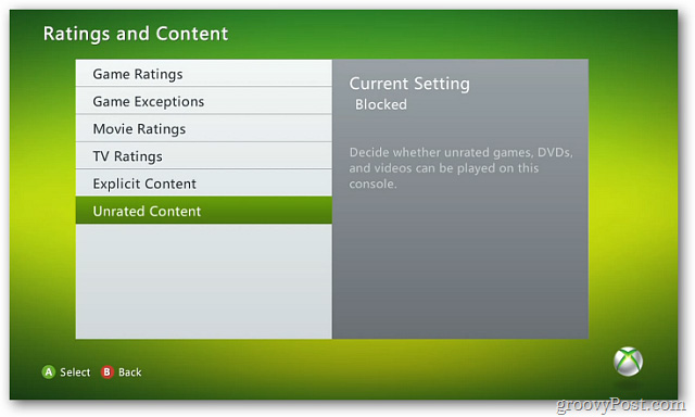 chọn Unrated Content
