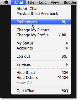 mở iChat > Preferences