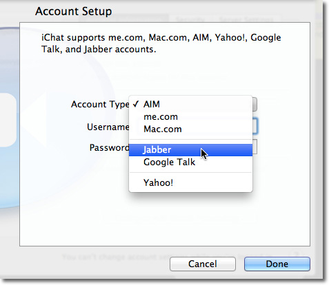 chọn Jabber trong Account Type