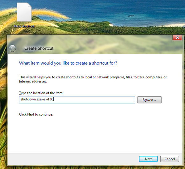 Tạo shortcut tắt máy Windows 8