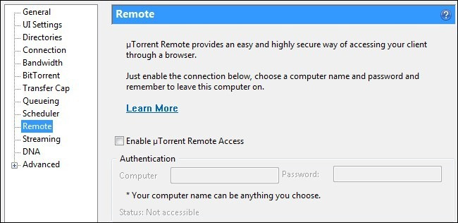 mở tính năng Remote trong uTorrent