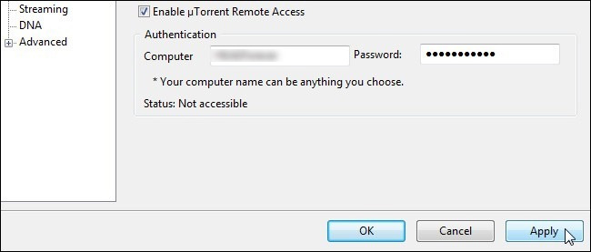 kích hoạt Enable uTorrent Remote Access
