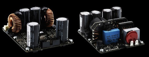 Module ampli tích hợp (trái) và module nguồn (phải).