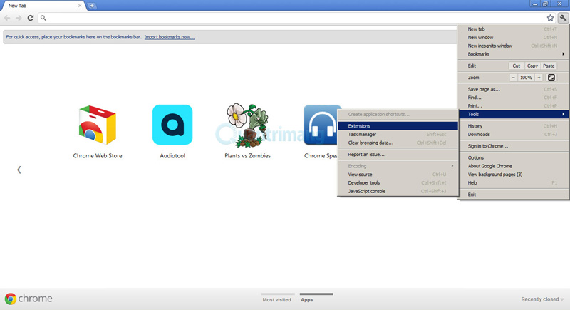 mở trang quản lý Extension