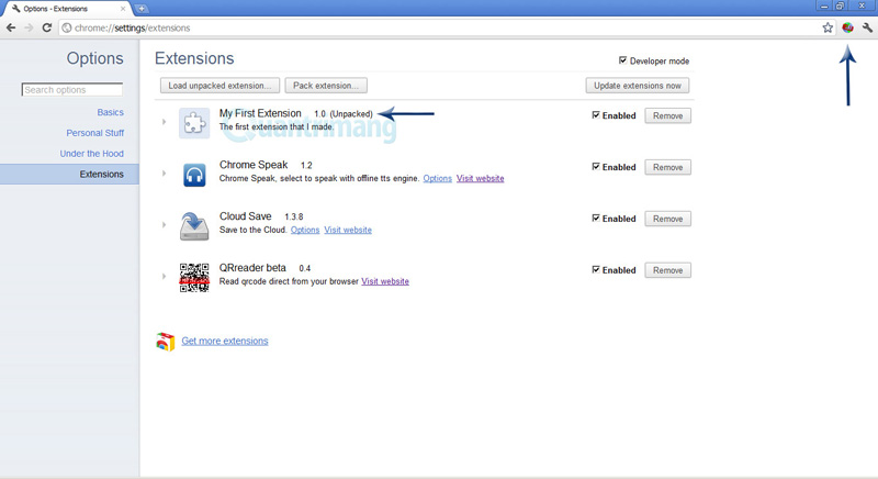 trỏ đường dẫn tới thư mục extension