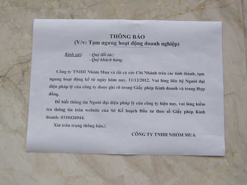 Nhóm mua bất ngờ ngừng hoạt động trên toàn quốc 