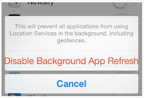 Khoảng cách quá nhỏ ở dòng chữ "Disable Background App Refresh" Những sai sót "ngớ ngẩn" của Apple khi thiết kế iOS 7