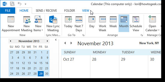 Thêm và hủy bỏ ngày nghỉ vào Lịch trong Outlook 2013