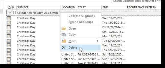 Thêm và hủy bỏ ngày nghỉ vào Lịch trong Outlook 2013