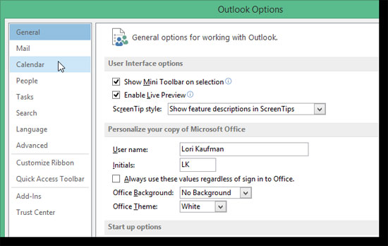 Thêm và hủy bỏ ngày nghỉ vào Lịch trong Outlook 2013
