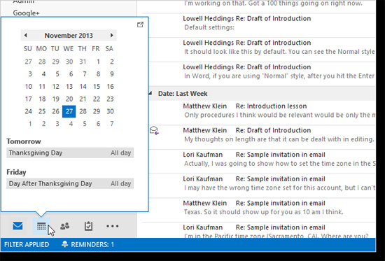 Thêm và hủy bỏ ngày nghỉ vào Lịch trong Outlook 2013