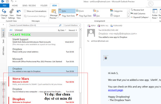 Một số thủ thuật cho Outlook 2013