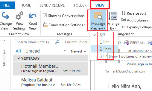 Một số thủ thuật cho Outlook 2013