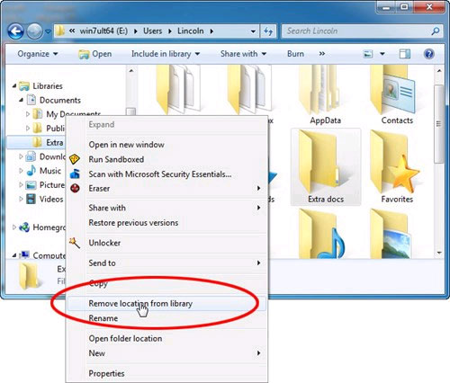Loại bỏ thư mục khỏi một thư viện Cá nhân hóa Navigation Bar trên Windows Explorer