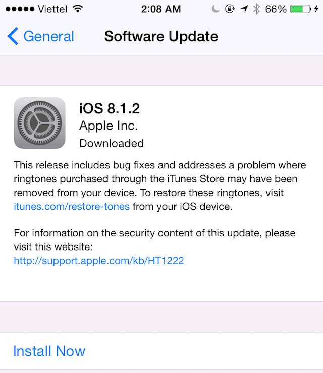Tải về iOS 8.1.2 iOS 8.1.2 chính thức cho tải về, sửa lỗi nhạc chuông bị xóa