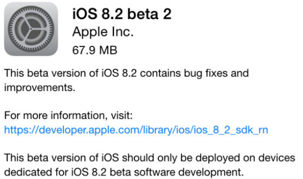 Apple phát hành iOS 8.2 beta 2 cho developers