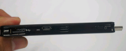 Cạnh trái là khe cắm USB, HDMI, nút bấm nguồn Máy tính USB của Intel xuất hiện tại Việt Nam