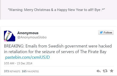 Anonymous "hỏi thăm" chính phủ Thụy Điển