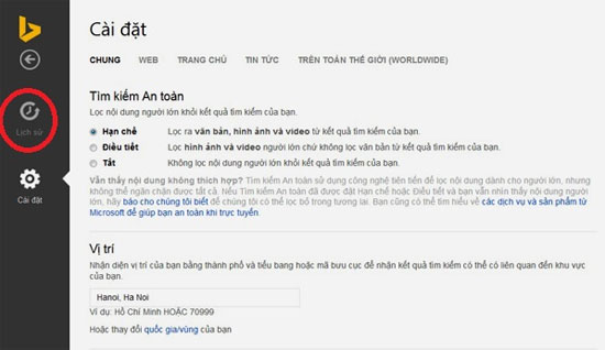 Xóa lịch sử tìm kiếm trên Bing