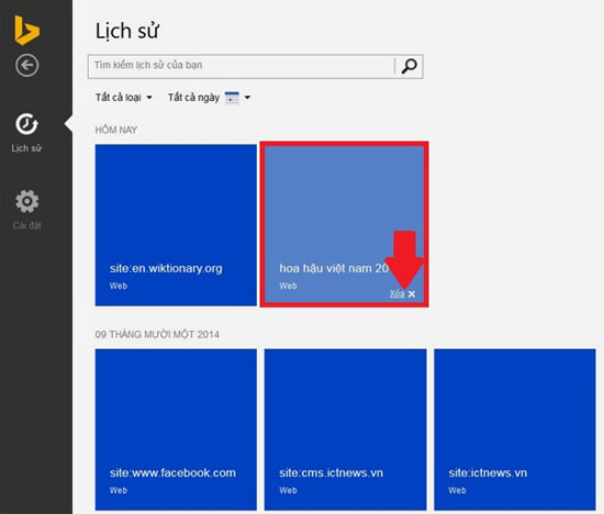 Xóa lịch sử tìm kiếm trên Bing
