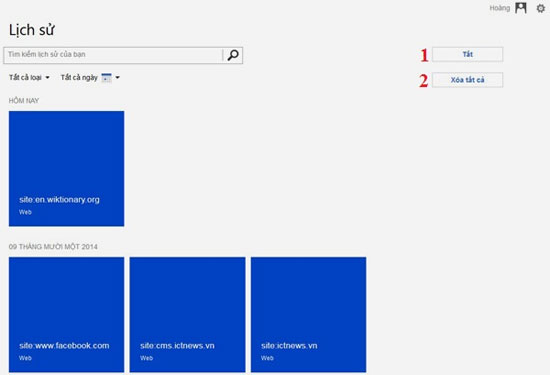 Xóa lịch sử tìm kiếm trên Bing