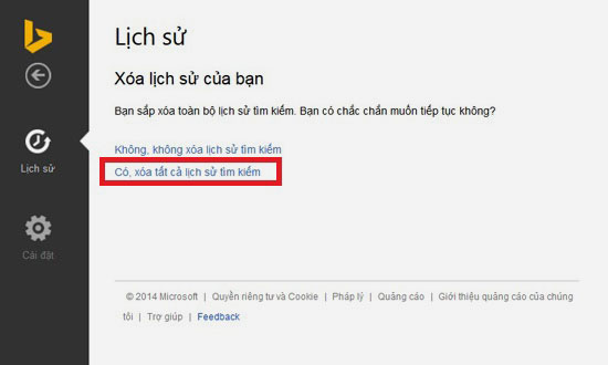 Xóa lịch sử tìm kiếm trên Bing