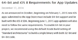 Apple buộc các ứng dụng iOS sắp tới phải hỗ trợ 64-bit
