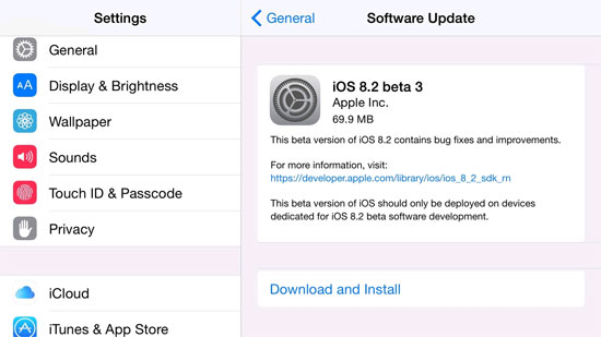 Cập nhật bản iOS 8.2