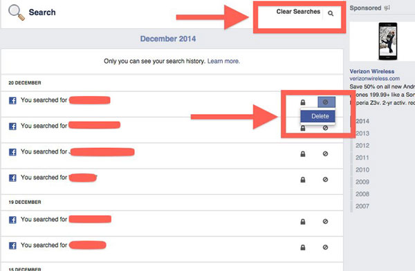 Cách xóa các lệnh tìm kiếm trên Facebook