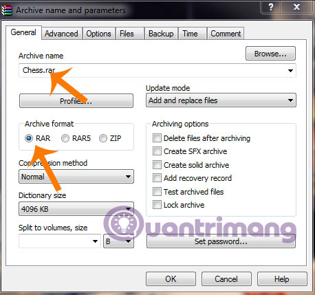 Instructions for splitting compressed files using WinRar