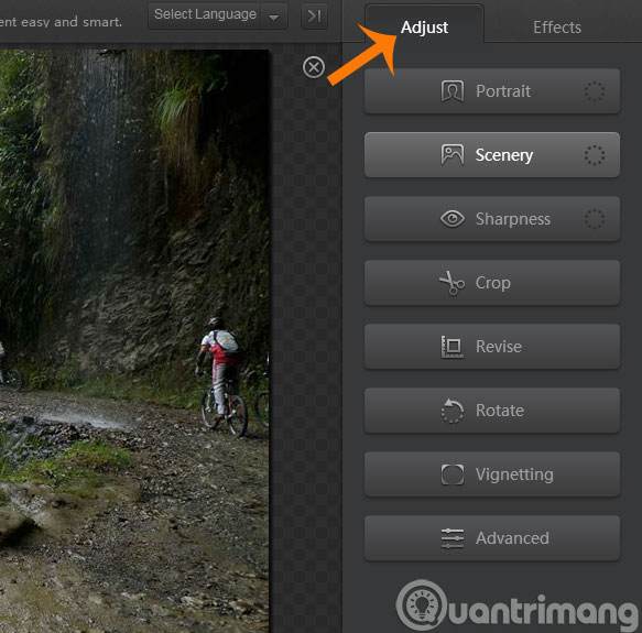 Các phần chỉnh sửa trong menu Adjust