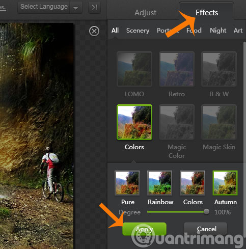 Menu Effects trên WebCamera360