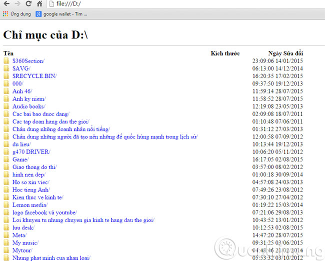 Duyệt file trên Chrome