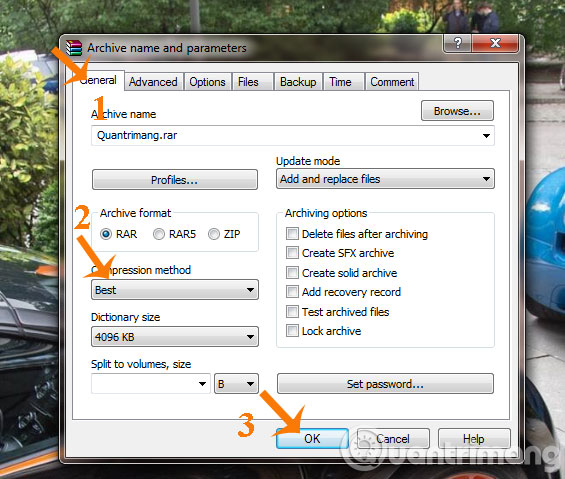 Hướng dẫn viết ghi chú với WinRar Chọn Best trong mục Compression method