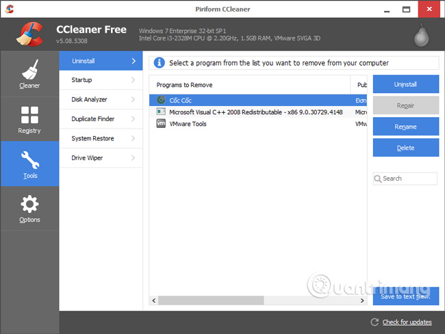 Gỡ Cốc Cốc bằng CCleaner